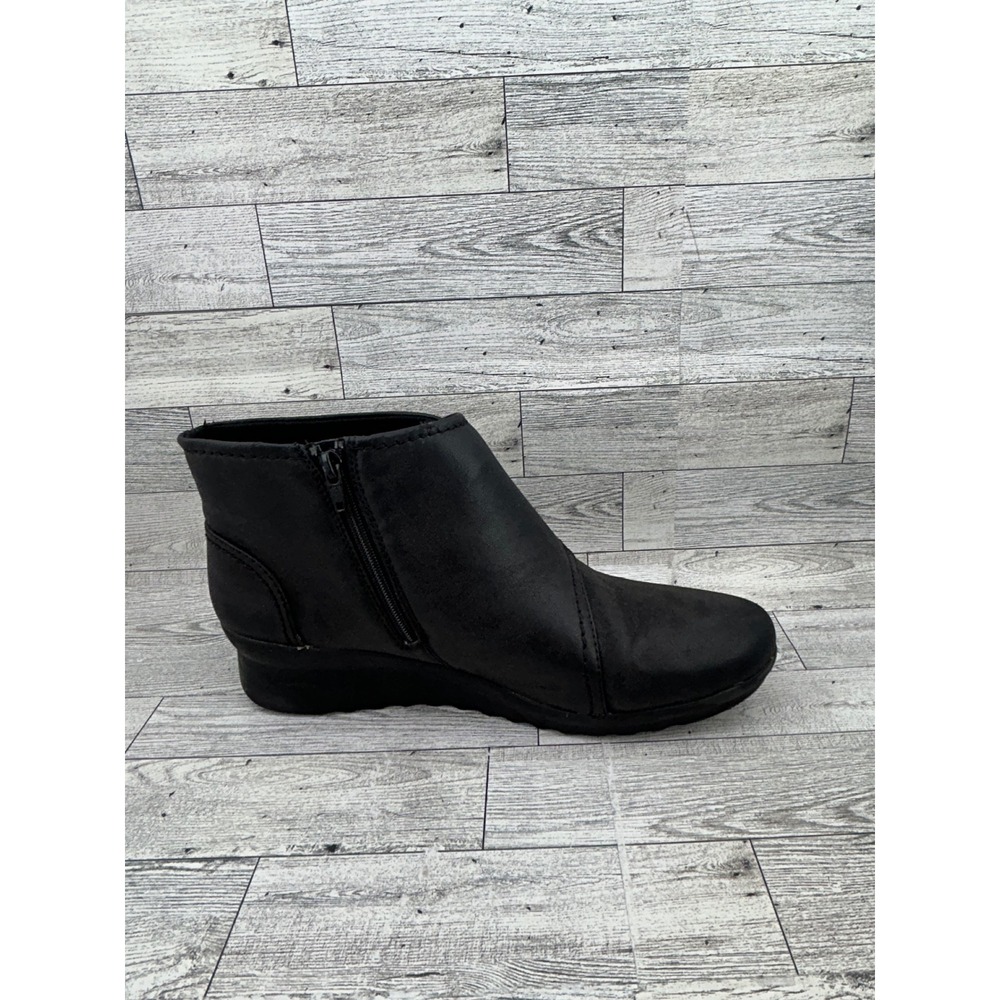 Clarks Cloudsteppers Sillian Tino Black Ankle Boots Womens 11 M Low Wedge Zip - Picture 10 of 13